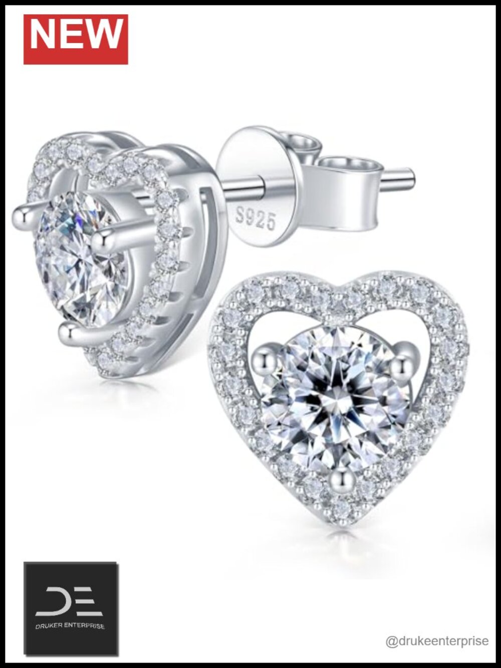 Heart Moissanite Earrings S925 Sterling Silver for Women Birthday Gift